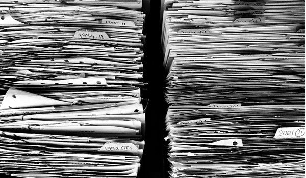 Two piles of documents
